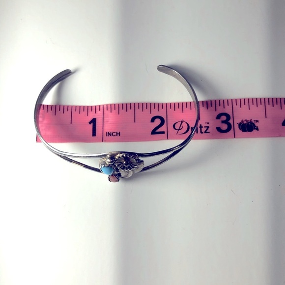 VTG NAVAJO TURQUOISE CORAL STERLING D CUFF AMERICAN INDIAN - Picture 8 of 12